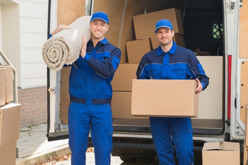 Moving team reviewing safety procedures before a removal