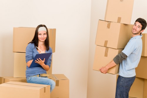 A removal team planning a relocation in an East London street